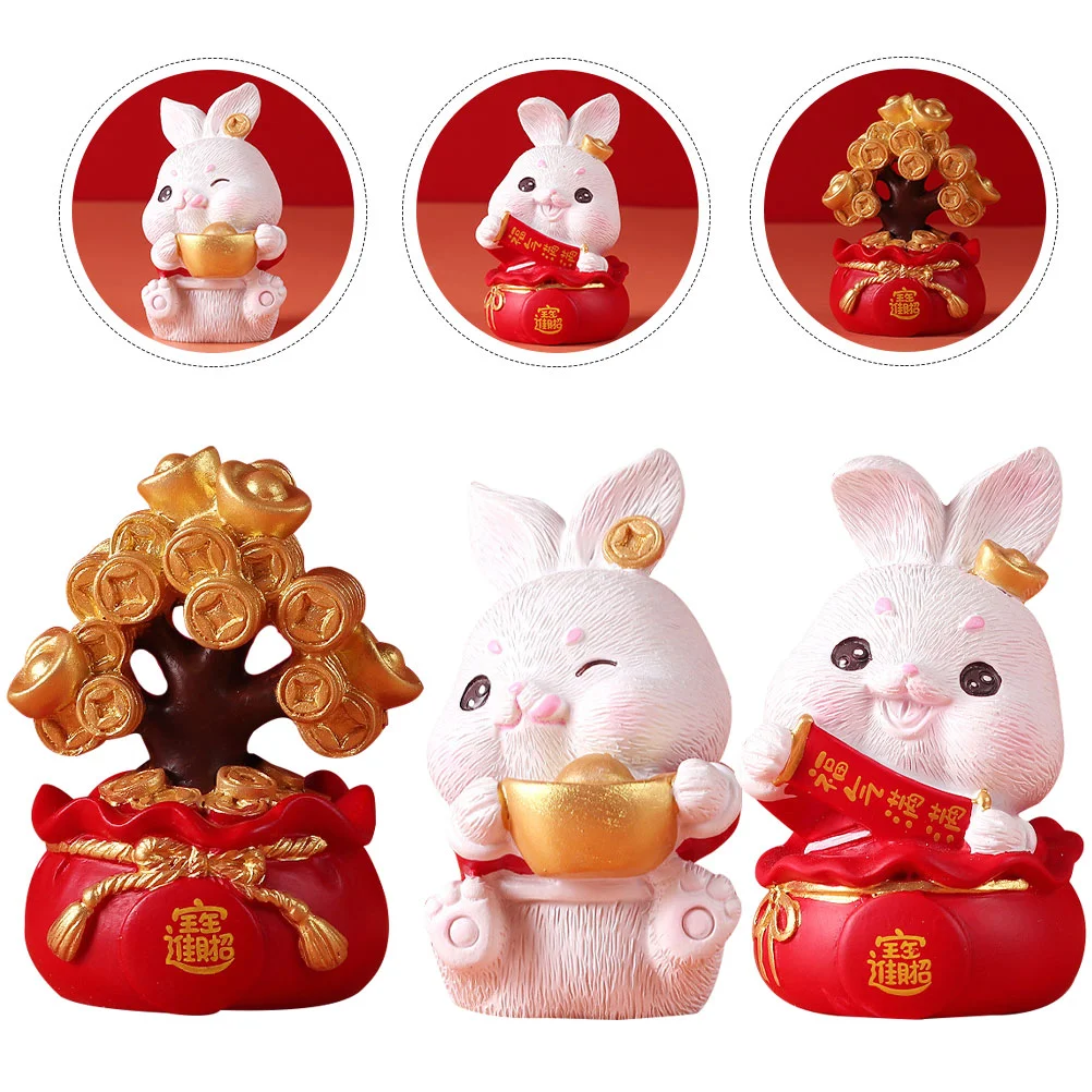 

Auspicious Rabbit Decoration Miniature Figurines Zodiac Resin Bunny Shaped Decorations Statue Gift Craft