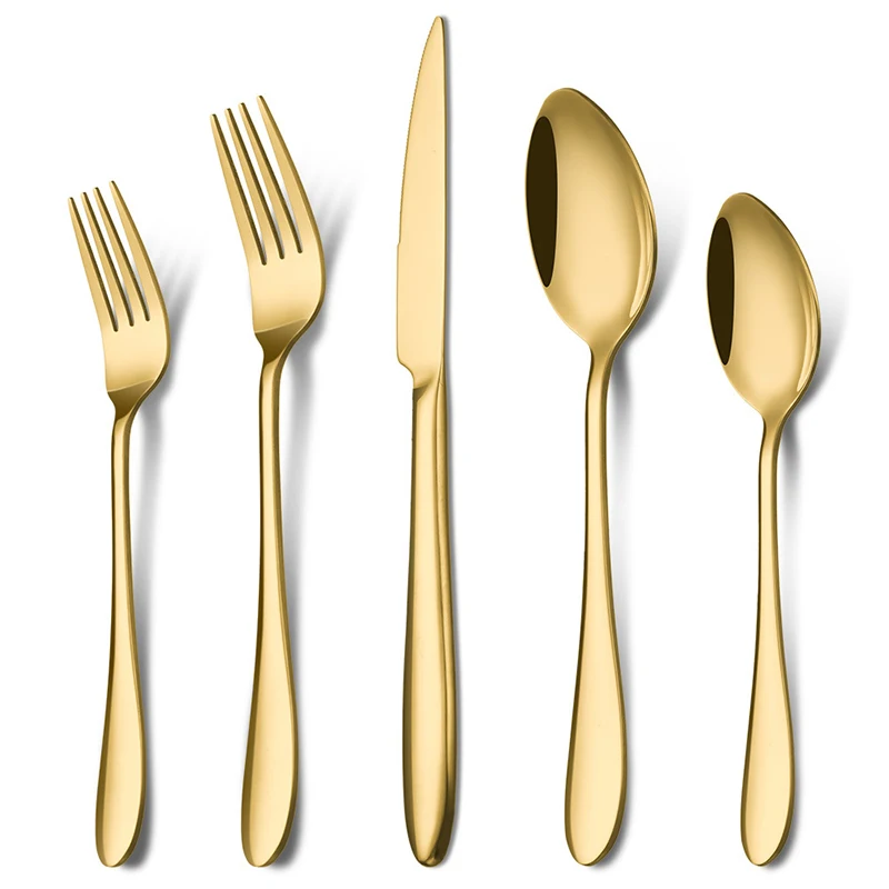 

20pcs Golden Tableware Set Stainless Steel Flatware Cutlery Fork Knife Spoon Home Restaurant Dinnerware Silverware