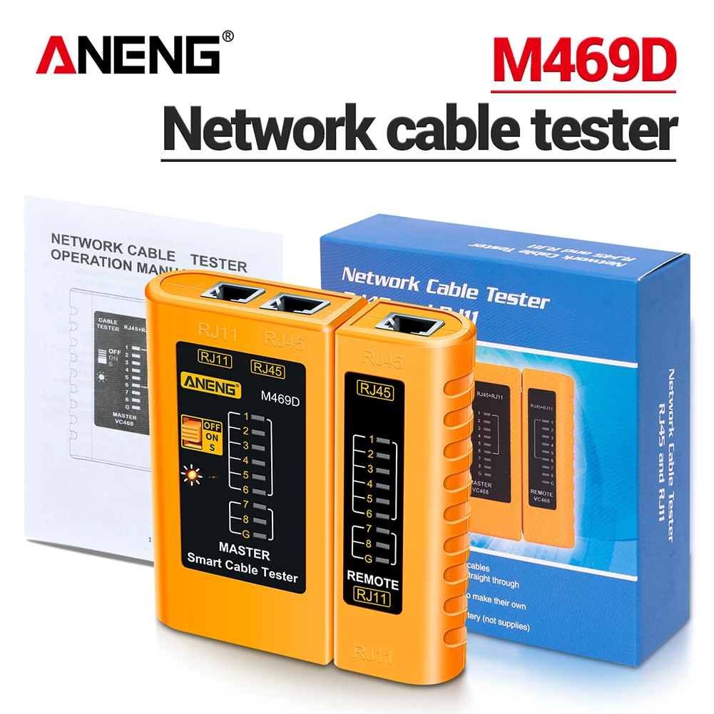 ANENG M469D Cable lan tester Network Cable Tester RJ11 RJ45 RJ12 CAT5 UTP LAN Tester Networking Tool Network Repair