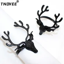 검은 사슴 머리 냅킨 반지, 크리스마스 냅킨 링 홀더, 순록 냅킨 버클, 할로윈 저녁 파티 웨딩 테이블용, 6 개
