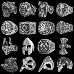 Vintage Men's Stainless Steel Viking Raven Ring Nordic Fashion Amulet Teen Multi Style Viking Jewelry Pendant Gift Accessory