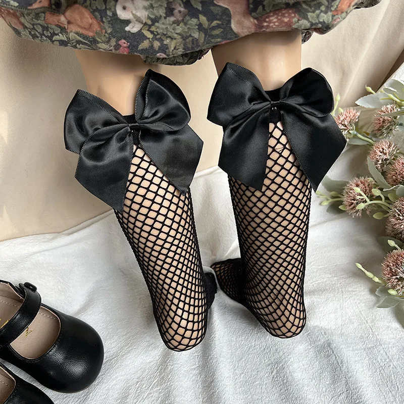 Summer Big Bow Baby Girls Mesh Socks Infant Breathable Fishnet Knee High Sock Toddler Kids Lace Long Socks For 0-5Years kids socks baby socks girls socks