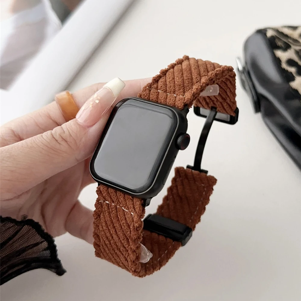 

Soft Cotton Corduroy Watchband for iWatch Series Ultra 9 8 7 3 SE 6 4 Magnetic Closure Strap for Apple Watch 49 41 40 38 42 45mm