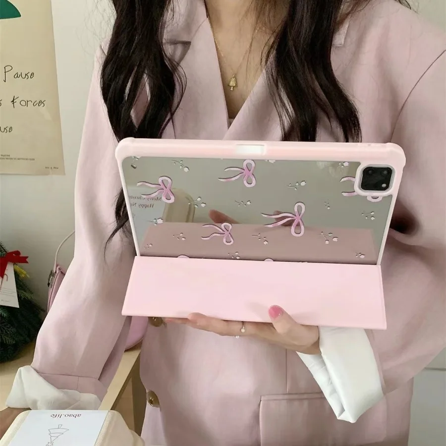 Chic Pink Bow iPad Case with Pencil Slot and Stand Feature