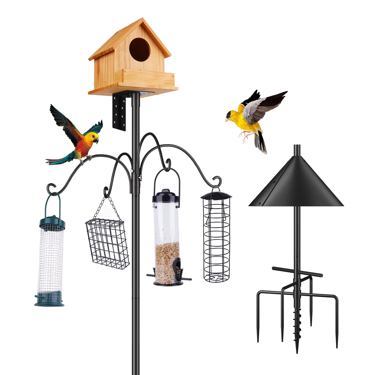 Multifunction Portable Bird Feeder Pole 92 Inch 5-Prong Anchor Feeding Station For Wild Bird Watching Adjustable Poles Universal