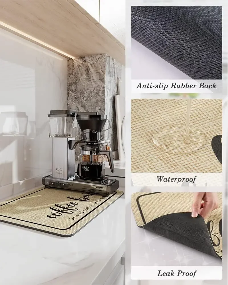 Coffee Mat Hide Stain Backed Absorbent Dish Drying Mat for Kitchen Counter  Bar Coffee Machine Accessories Espresso Coffe Mat