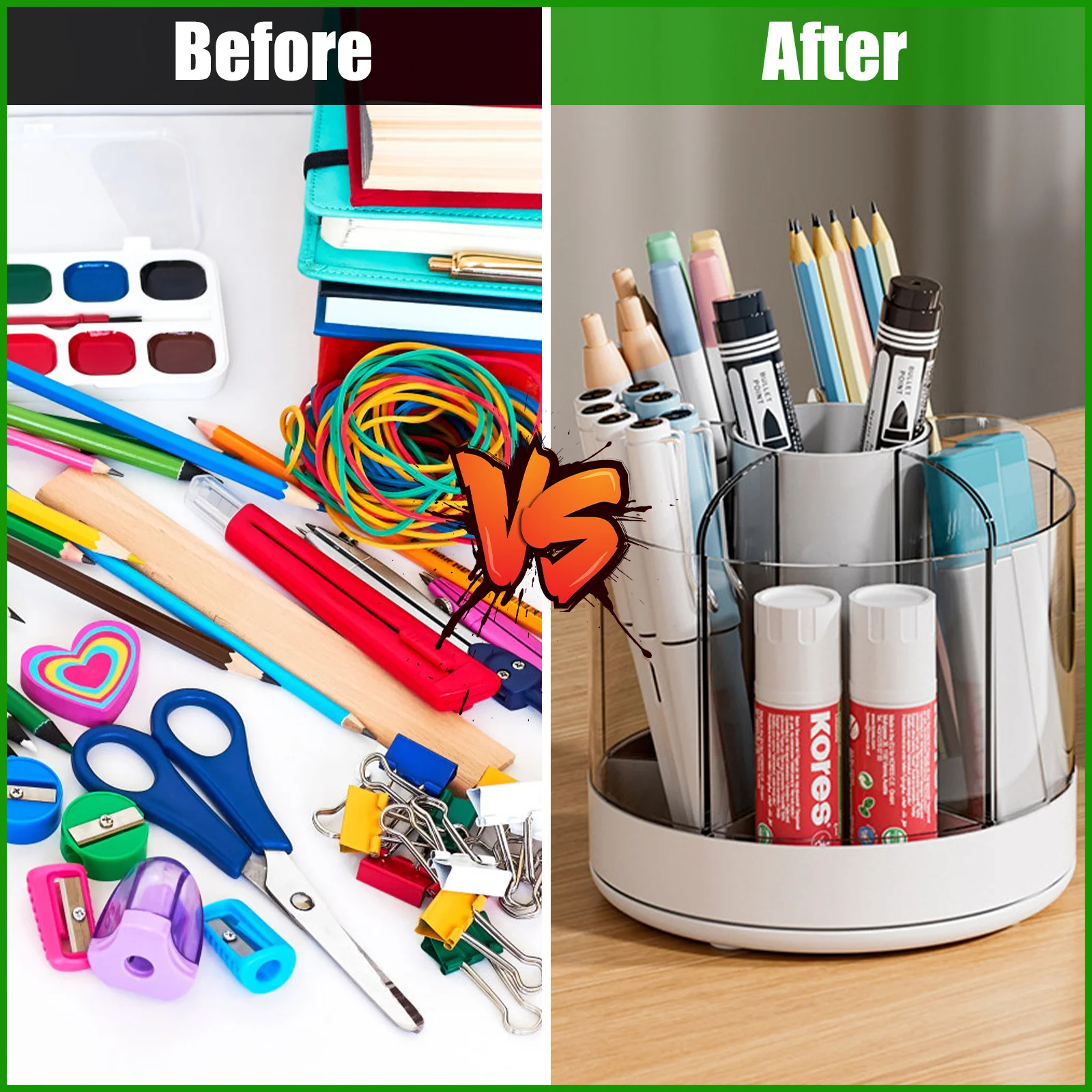 Rotating Pencil Organizer Large Capacity Round Desktop Storage Holder with 6 Compartments 360° Turntable Lipstick Organizer 5