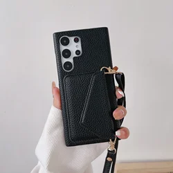 Crossbody Leather Phone Case Wallet with Card Holder Cover - Galaxy A24 (4G5G) (Black)