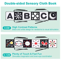 Livre sensoriel en tissu pour bébé de 0 à 36 mois, jouets pour bébé à contraste élevé, jouets de berceau pour nouveau-né, livres en tissu d'animaux noir et blanc, jouets Montessori 3
