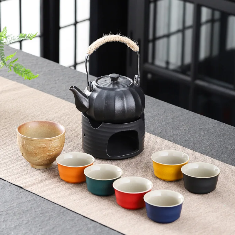 

Чайник чайный из японской черной керамики, чайный сервиз, ретро канделябр, с подогревом, уличный портативный чайник