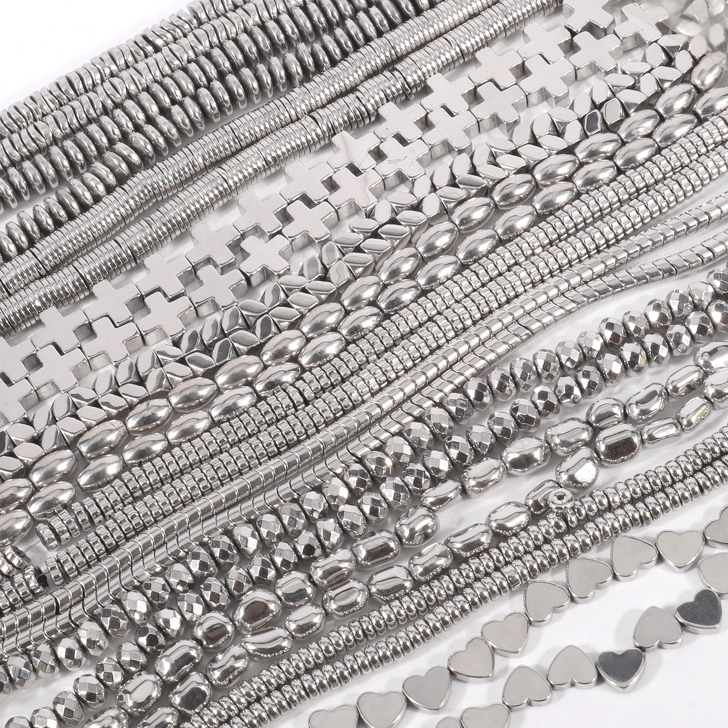 

Natural Hematite Silver Plated Bead Irregular Geometric Column Heart Stone Beads For Jewelry Making Bracelets Necklace 15 Inches