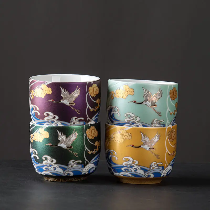 

New Crane Cup Colorful Tea Cup Enamel Teacup Ceramic Chinese Kung Fu Tea Set Luxuriant Master Cup Enamel Ceremonial Cup Tea Bowl