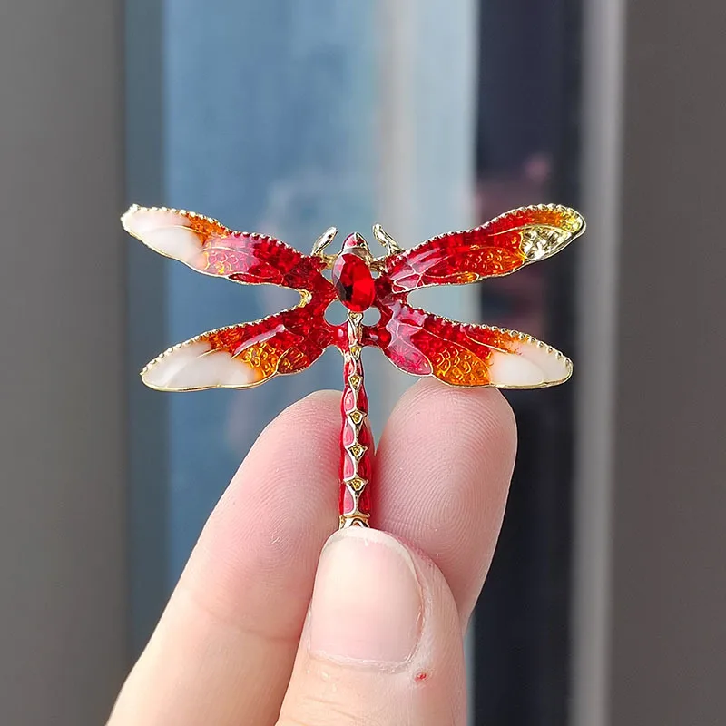 Vintage Colorful Crystal Dragonfly Brooches For Women Men Large