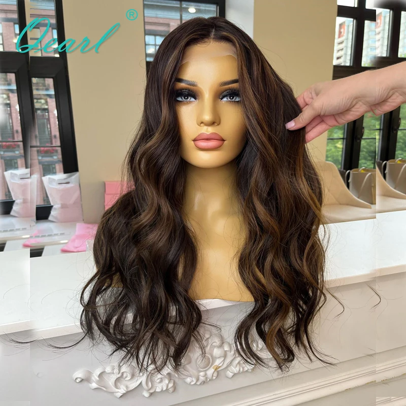 Loose Deep Wave Full Lace Wigs for Women Human Hair 360 Lace Frontal Wig Brown LowLights Glueless Pre Plucked 180% Remy Qearl