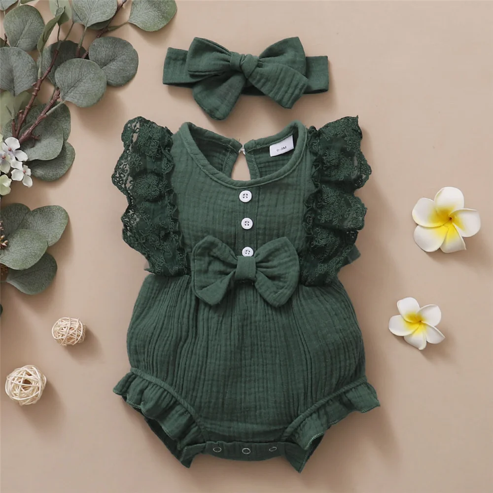 Baby Girl Lace Bow Romper Set 4