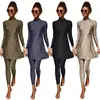 2pcs/set Solid Color Islamic Muslim Swimsuit Burkini for Women Ladies Swimming Set