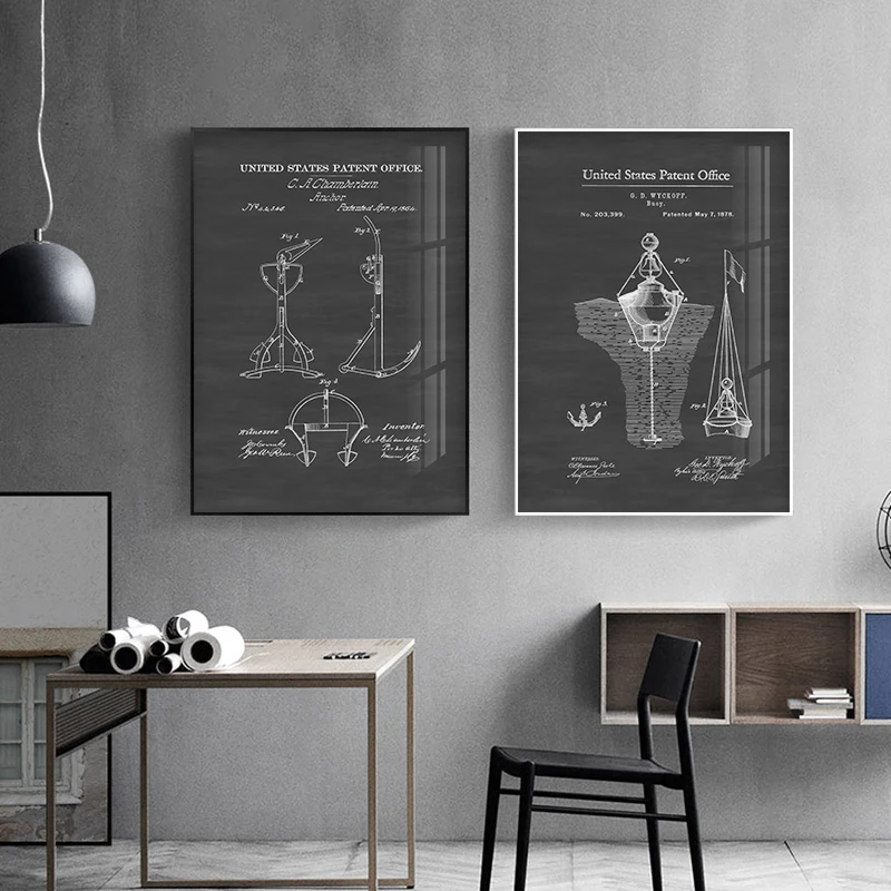 Semplice in bianco e nero grigio stile industriale americano retrò nostalgico nave struttura diagramma pittura su tela decorativa - immagine 3