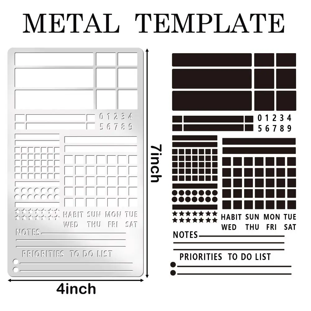 신형 스테인리스 스틸 템플릿 자 양면 중공 북마크 자 휴대용 DIY 템플릿 플래너 스텐실 스크랩북용