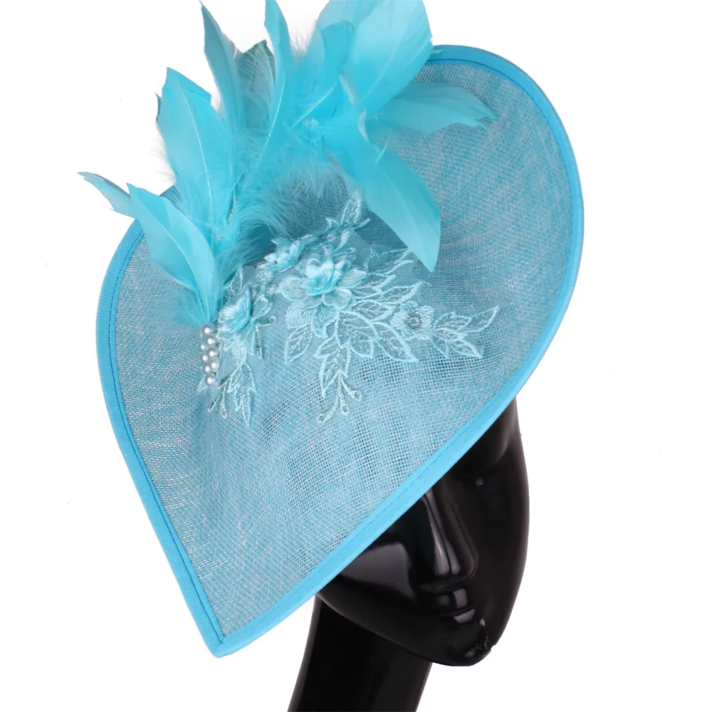 

Ladies Big Grey New Fascinator Hat For Wedding Occasion Headpiece Lace Flower Millinery Caps With Fancy Feather Hair Accessories