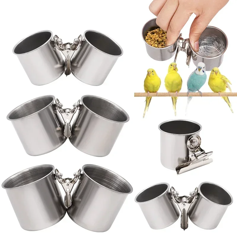 Bird Feeding Double Cups Parrot Cage Stand Bird Feeder Box Parrot Cups Bowls Container For Food Water Feeding