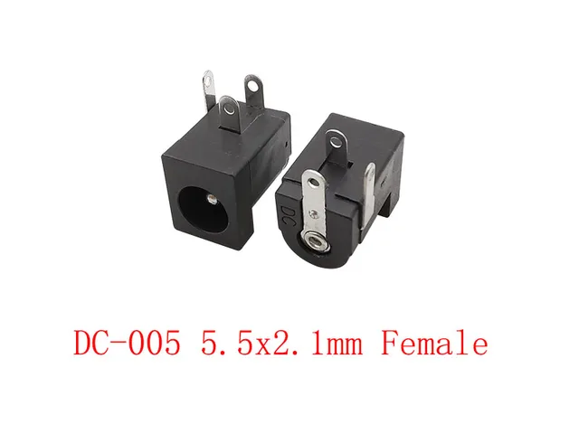 Prese Jack Alimentazione DC 5.5x2.1mm - Confezione Da 5 Pezzi Per Montaggio A Pannello, Nere