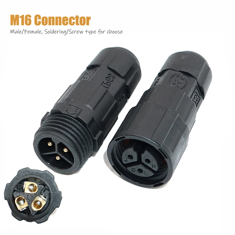 

M16 Male Female Connector Waterproof IP68 2 3 4 5 6 7 8 Pin Cable Plug Socket Screw/Welding Electrical Wire Power Connectors