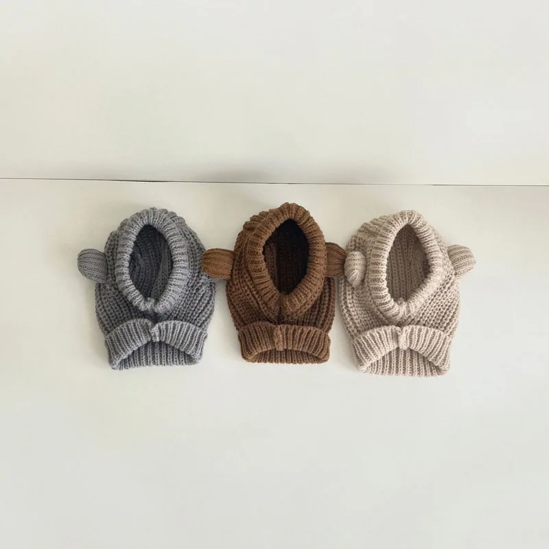 

MILANCEL New Winter Kids Beanies Children Cute Bear Neck Pullover Hat