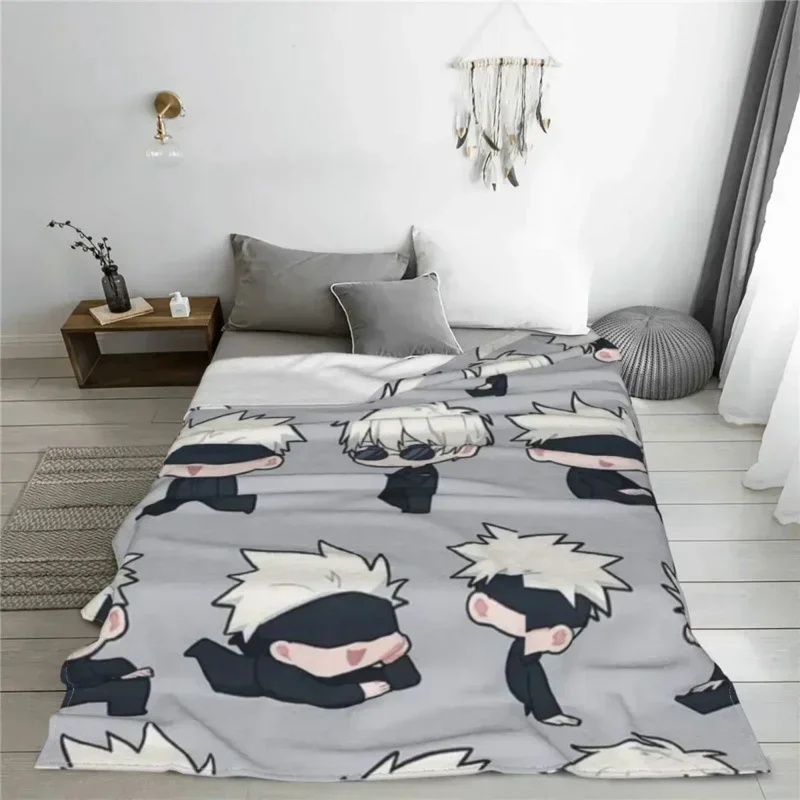 Gojo Sensei Anime Manga Blanket Fleece Autumn/Winter Jujutsu Kaisen Multi-function Super Warm Throw Blankets for Bedding Outdoor 2