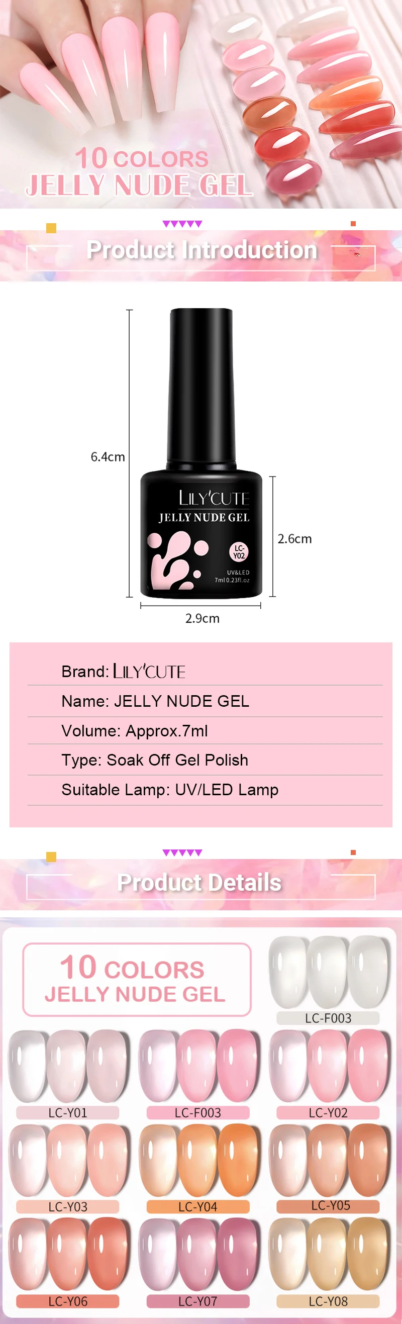 Description Picture 2 of itemLILYCUTE 7ML Jelly Nude Pink Gel Nail Polish Translucent White Varnish Manicure Semi Permanent Soak Off UV LED Nail Art Gel