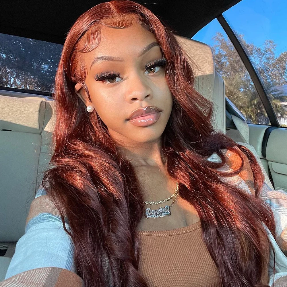 13x6 Reddish Brown HD Lace Front Wig Colored Body Wave Human Hair Wigs Brazilian Red Brown Lace Frontal Wigs For Women 36 Inch