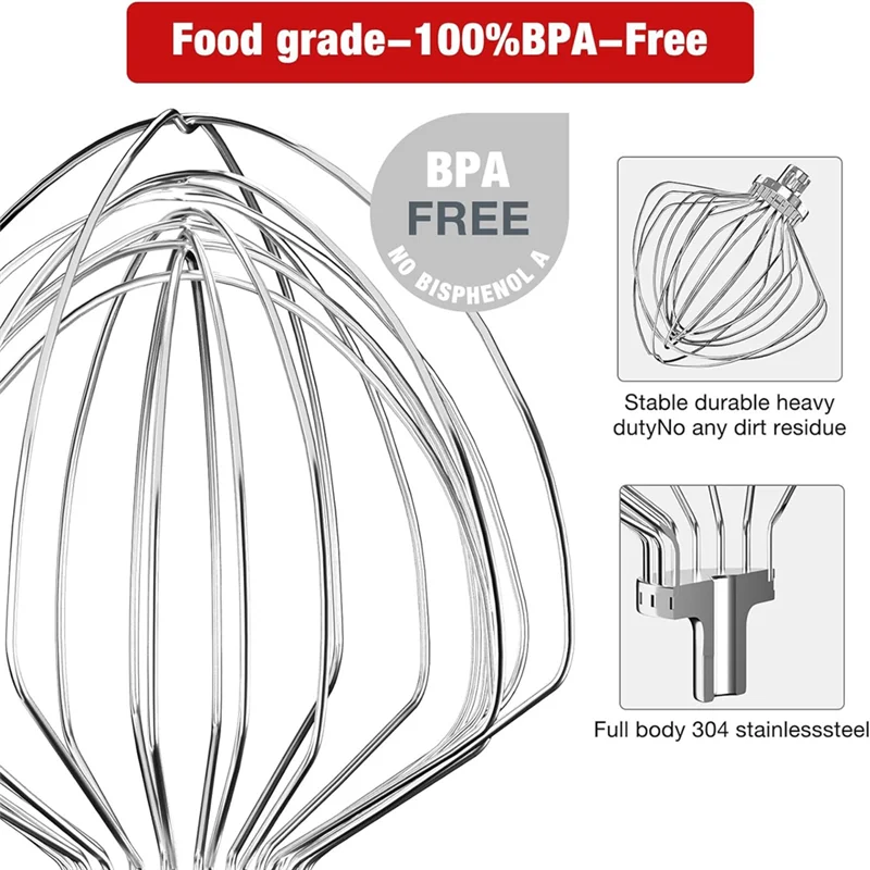B59B-KN211WW Stainless Steel 11-Wire Whip Attachment For Kitchenaid Bowl Lift Mixer 7QT Bowl Replacement Egg Beater Whisk Durabl