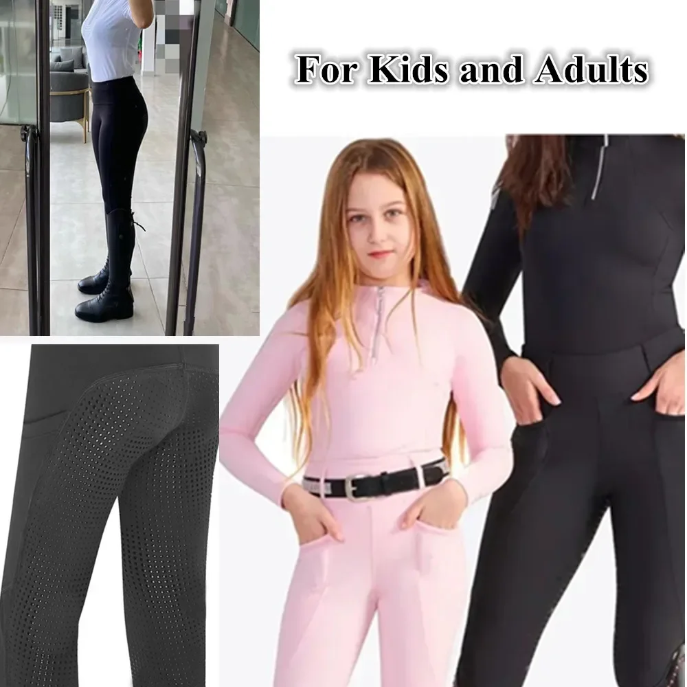 

Horse Riding Pants Women Kids Boys Girls Silicone Equestrian Breeches High Waist Tight Horseback Leggings Clothes Equipment