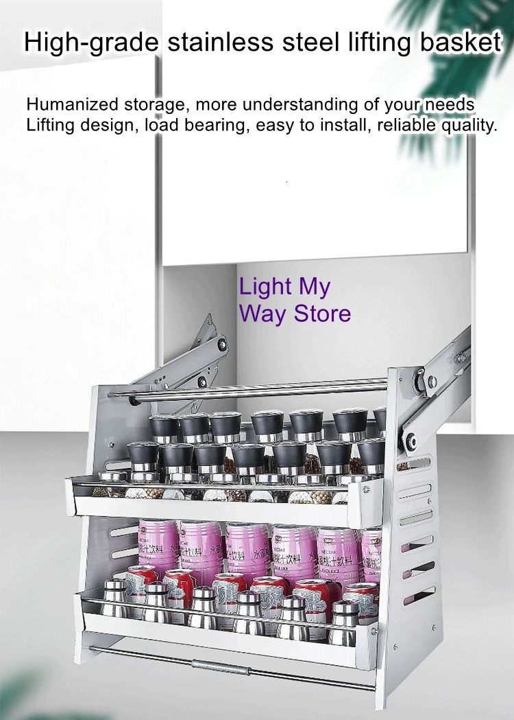 Stainless steel aluminum alloy basket storage rack hanging cabinet lifting basket kitchen pull-down cabinet storage rack