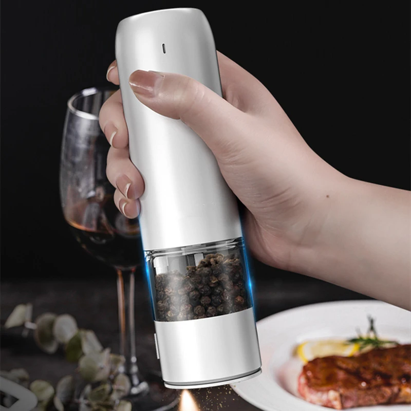 Rechargeable Electric Spice Grinder 6 Gears Granularity Adjustable Kitchen Salt and Pepper Mill with LED Light and Ceramic Rotor