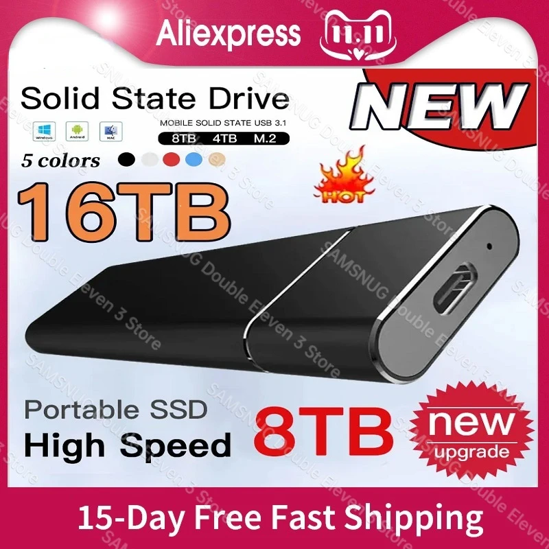 

High-Speed Hard Disk Portable SSD 1TB 2TB 64TBOriginal Solid State External Drive Type-C/USB 3.1 Storage Device for Laptop/ps5