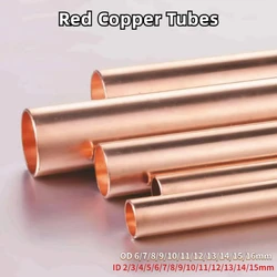 1PCS Red Copper Tubes OD 6/7/8/9/10/11/12/13/14/15/16mm Length 500mm  Hollow Straight Pipe Tubing for DIY Crafts Industrial