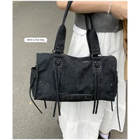 Sac à main de moto rétro pour femmes, Design à pompon, sac d'oreiller à bandoulière haut de gamme, tendance, grande capacité, sac sous les bras pour femmes 2
