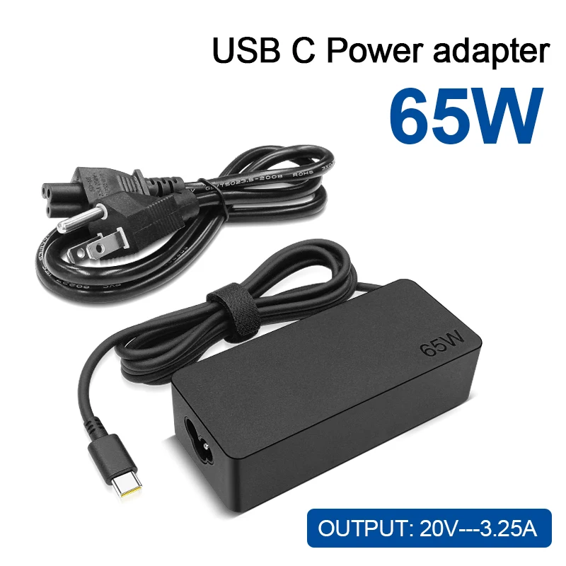Laptop Charger 65W 20V 3.25A USB C Laptop Charger Adapter for Lenovo ThinkPad Hp Chromebook Yoga Dell ASUS Type C Fast Power Supply