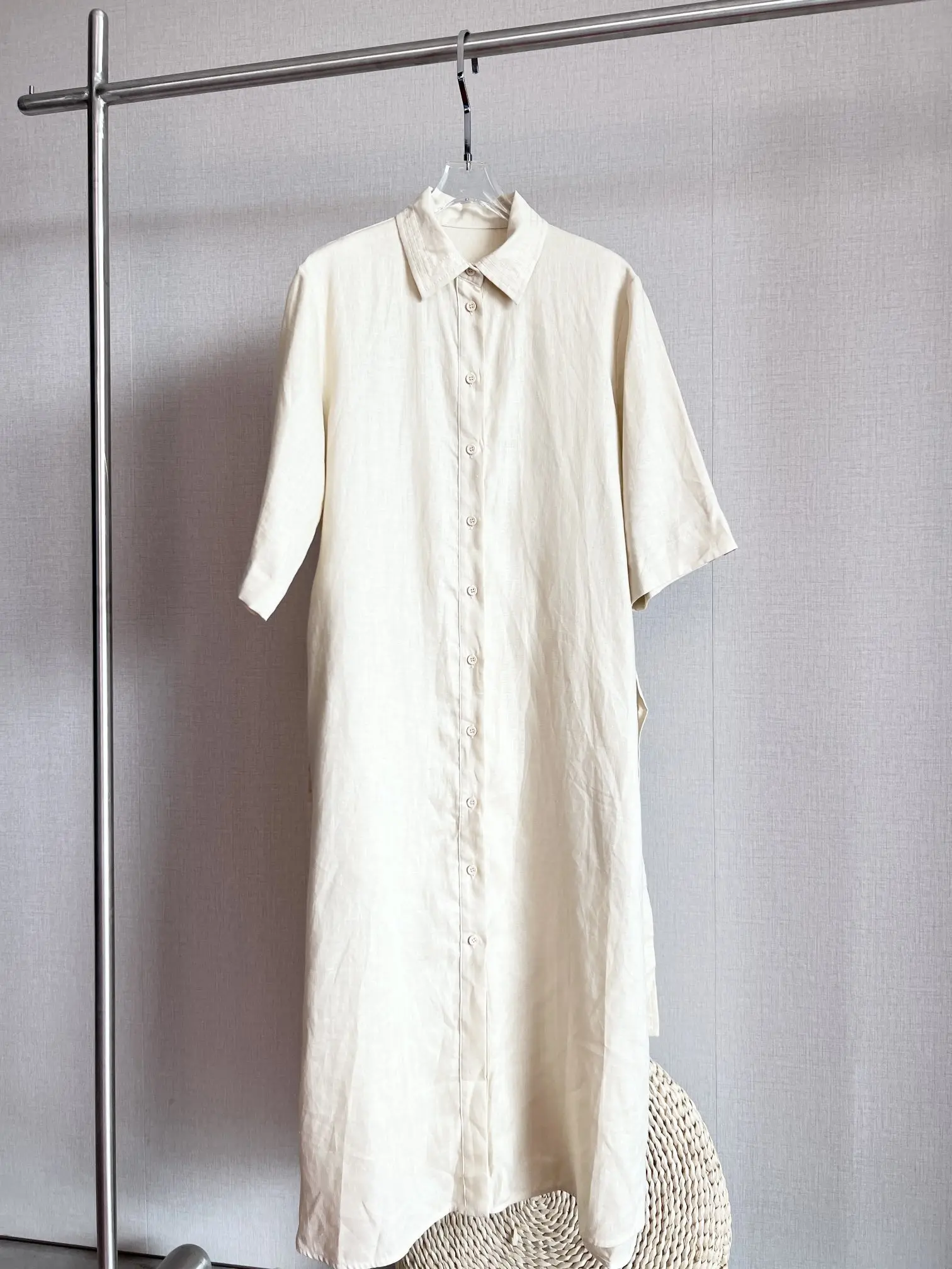 

New Women's Clothing For Spring And Summer 2023Linen Shirt Collar Straight Belt Dress 0413