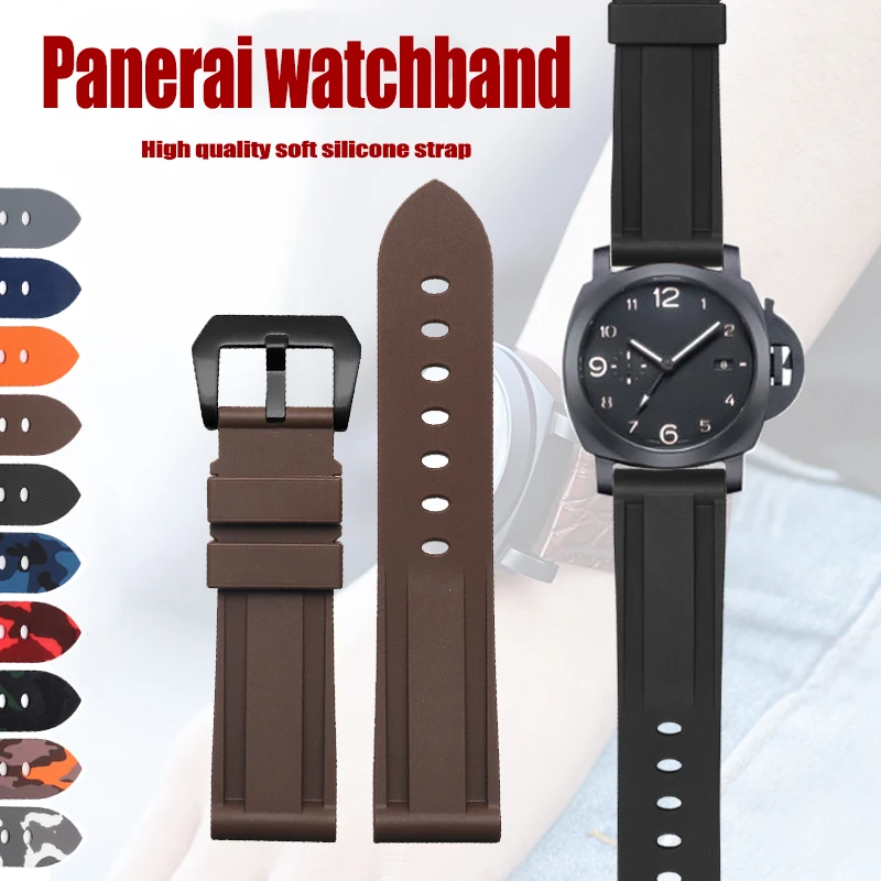 

Silicone Watch Band For Panerai PARNIS Omega Watch Strap Camouflage Rubber Bracelet Brown Sport Wristband Accessories 22mm 24mm