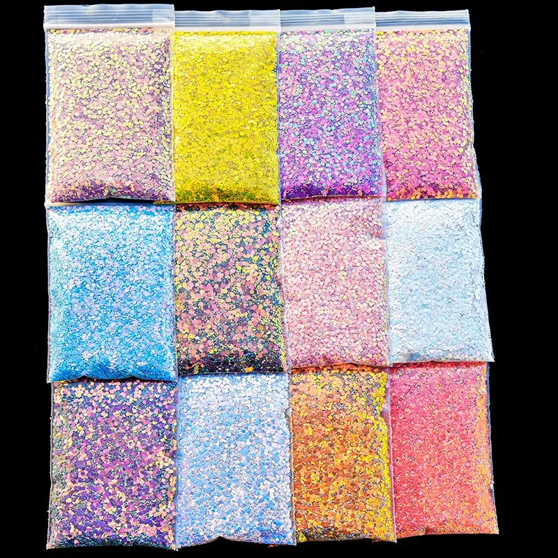 

50G Holographic Nail Art Glitter Mixed Hexagon Sequins Nail Decorations Flakes Colorful Chunky Symphony Color Laser Sequins