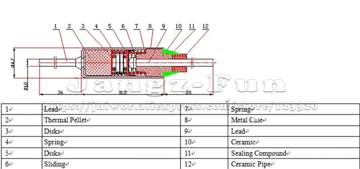 Description Picture 2 of itemTF Thermal Fuse Temperature Control RY 10A 15A 250V Thermostat Switch 121 133 172 216 220 225 230 235 240 250 260 270 C Degree