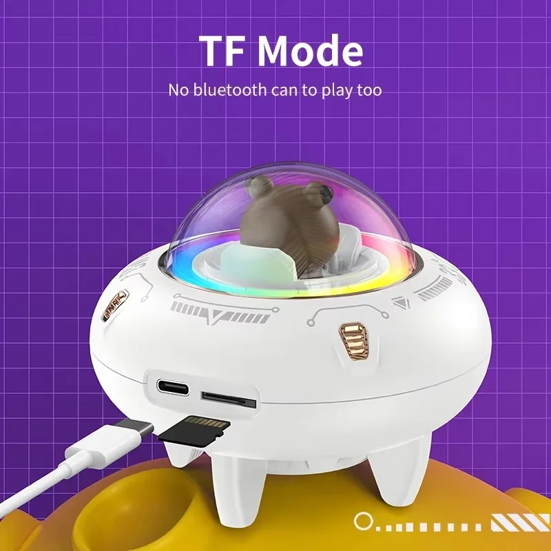 Mini Computer Speaker Portable Bluetooth Speaker RGB LED Light UFO Spaceship Audio Wireless Support TF