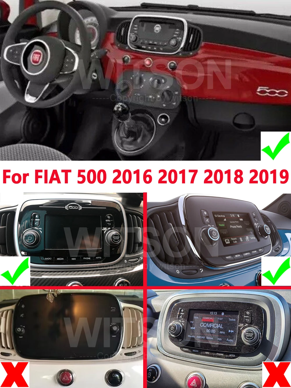 Autoradio Android CAR Radios FM Media Player For FIAT 500 2016 2017 2018  2019 Support Original Camera CarPlay GPS 7'' NAVIGATION