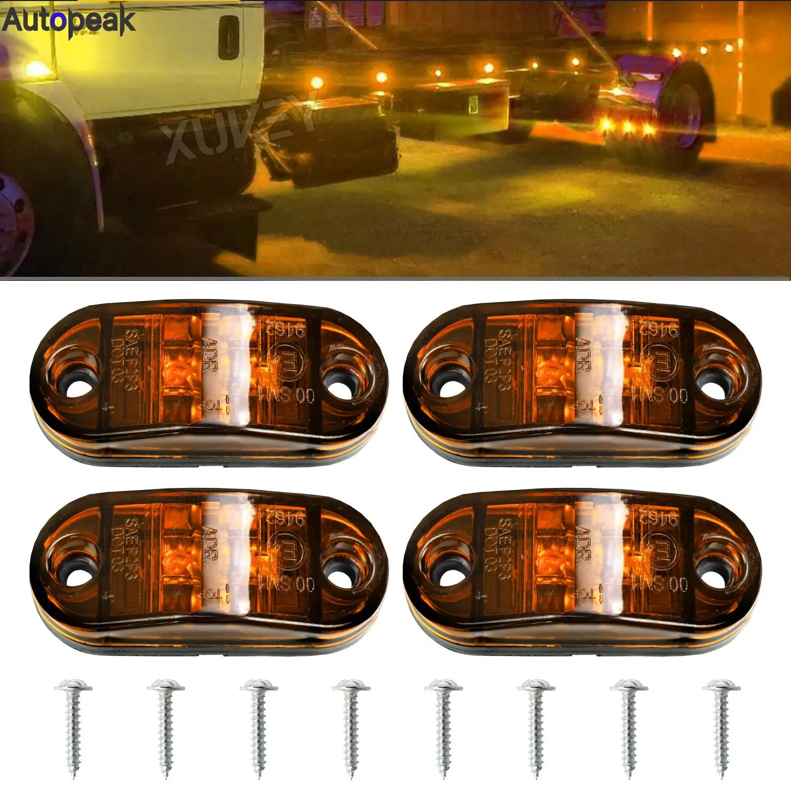 4pcs Amber LED Side Marker Light Waterproof Truck Exterior Indicator