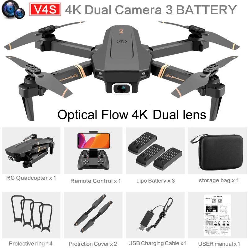 RC V4 Drone WIFI FPV 4K HD Dual lens Optical Flow Localization  Wide Angle Camera Foldable Altitude Hold Durable RC Quadcopter dji phantom 3 advanced remote RC Quadcopter