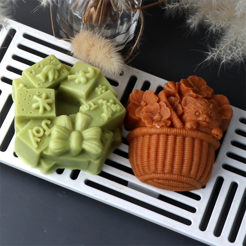 3D Flower Cat Bamboo Basket Silicone Soap Mold DIY Creative Bow Gift box Flower Bird Irregular Skull Flat Plaster Candle Mould