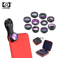 APEXEL 10 in 1 Phone camera Lens Kit Fisheye Wide Angle macro Lens telescope Lens CPL filter Flow lens for smartphones