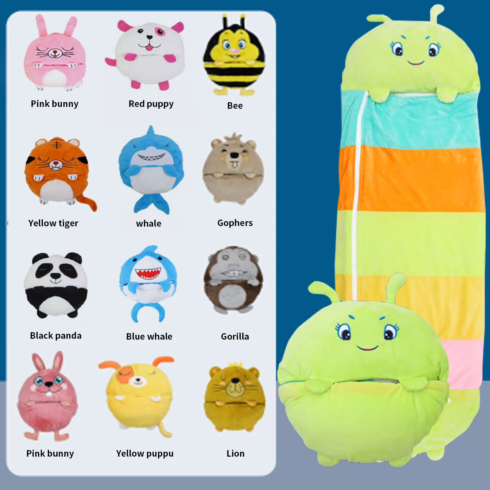 Saco de dormir de animales para niños y niñas, muñeco de peluche de dibujos  animados, almohada suave para perezosos, regalo de cumpleaños - AliExpress