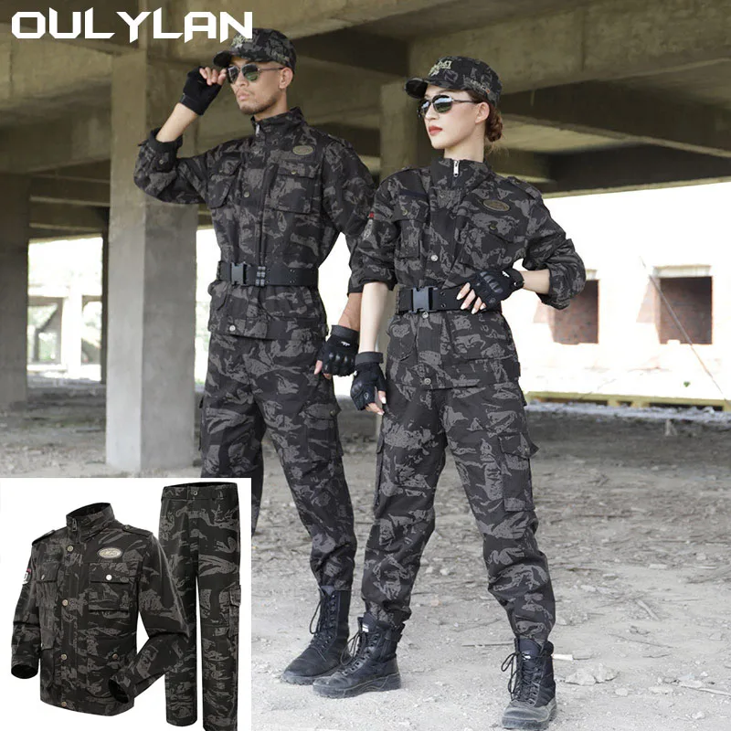 

Oulylan Tactical Sets Men Multi-Pocket Jackets+Pant+Hat+Belt +Glove 5 Pcs Suits Camo Army Waterproof Tactical Set